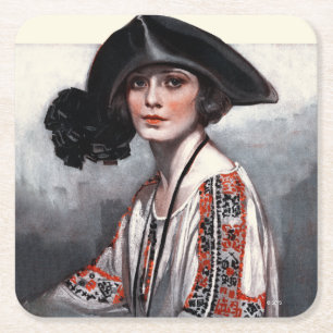 Dessous-de-verre Carré En Papier Femme en blouse brodée