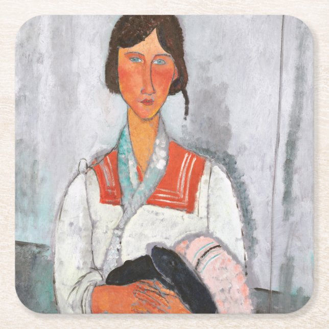 Dessous-de-verre Carré En Papier Femme tzigane avec bébé, Modigliani (Devant)