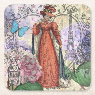 Dessous-de-verre Carré En Papier Femme victorienne à la mode rouge colorée
