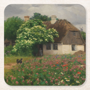 Dessous-de-verre Carré En Papier Ferme avec Fleurs de prairie