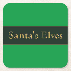Dessous-de-verre Carré En Papier Festin Grandes Vertes Retro "Père Noël Elves" Text