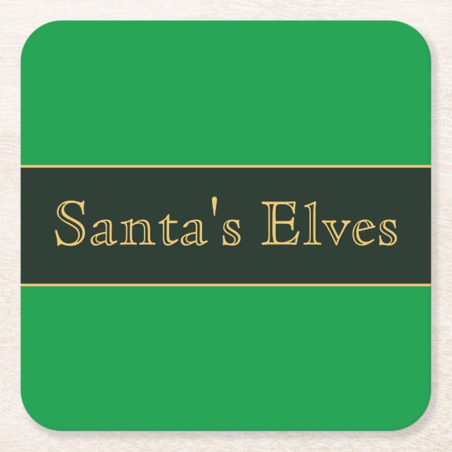 Dessous-de-verre Carré En Papier Festin Grandes Vertes Retro "Père Noël Elves" Text (Devant)
