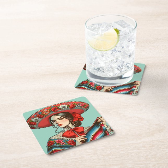 Dessous-de-verre Carré En Papier Festive Fiesta Mariachi (En situation)