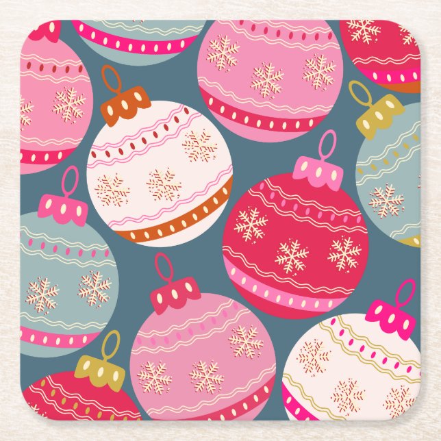 Dessous-de-verre Carré En Papier Festive Ornements Noël (Devant)