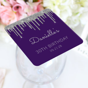 Dessous-de-verre Carré En Papier Fête d'anniversaire 30 ans Purple Silver Glitter D