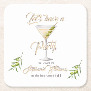 Dessous-de-verre Carré En Papier Fête d'anniversaire 50 ans de femme Cocktail d'été