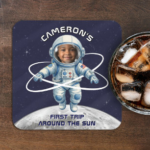 Dessous-de-verre Carré En Papier Fête d'anniversaire d'astronaute 1er tour autour d