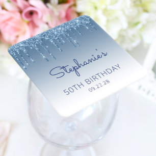 Dessous-de-verre Carré En Papier Fête d'anniversaire de 50 ans Chic Blue Glitter Dr