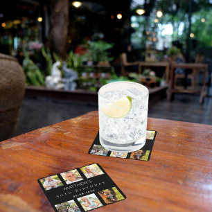 Dessous-de-verre Carré En Papier Fête d'anniversaire de collage photo noir