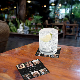 Dessous-de-verre Carré En Papier Fête d'anniversaire de collage photo noir