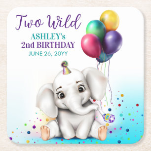 Dessous-de-verre Carré En Papier Fête d'anniversaire de l'éléphant mignon