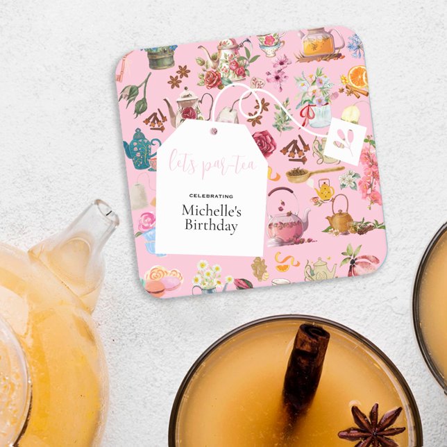 Dessous-de-verre Carré En Papier Fête d'Anniversaire du Printemps rose de Par Tea (Créateur téléchargé)