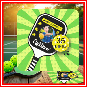 Dessous-de-verre Carré En Papier Fête d'anniversaire Pickleball PHOTO RETRO Vert Sp