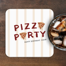 Fête d'anniversaire pour enfants rayée Pizza Party