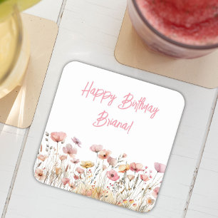 Dessous-de-verre Carré En Papier Fête d'anniversaire rose simple