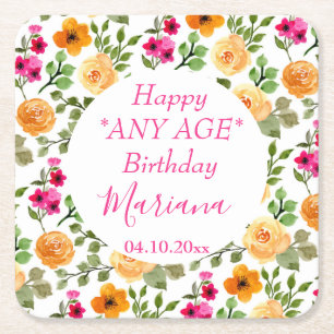 Dessous-de-verre Carré En Papier Fête d'anniversaire simple rose orange