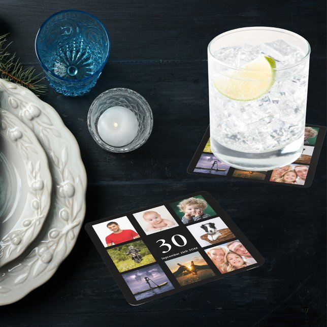 Dessous-de-verre Carré En Papier fête de 30e anniversaire noir photo collage mec (Créateur téléchargé)