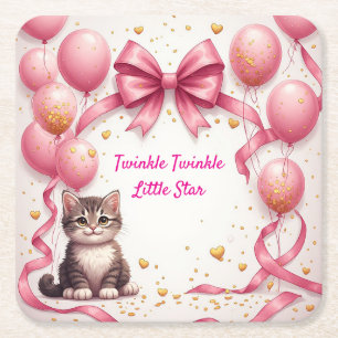 Dessous-de-verre Carré En Papier Fête de Baby Shower Douce Petite Chaton 🎀