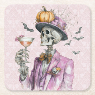 Dessous-de-verre Carré En Papier Fête de cocktails squelette gothique Halloween