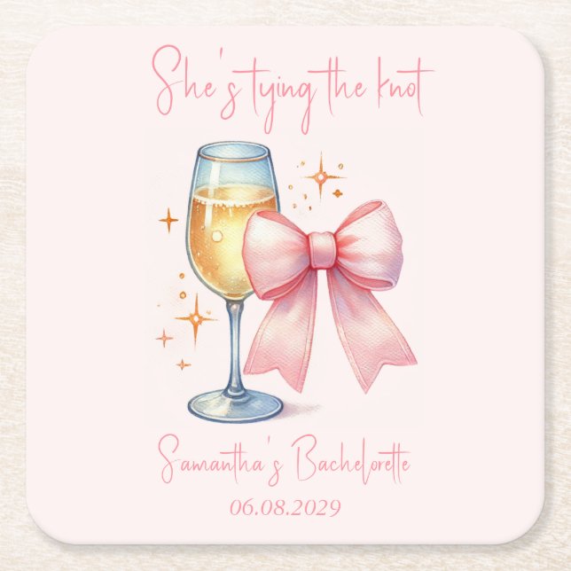 Dessous-de-verre Carré En Papier Fête de Fiançailles Mignonne Arc Rose  (Devant)