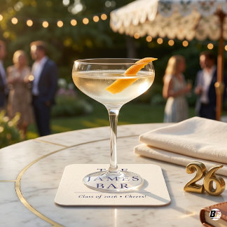 Dessous-de-verre Carré En Papier Fête de fin d'études de typographie Navy Blue Mini