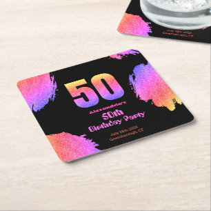 Dessous-de-verre Carré En Papier fête de la parties scintillant rose néon 50e anniv