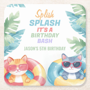 Dessous-de-verre Carré En Papier Fête de la piscine de Splish Splash Anniversaire