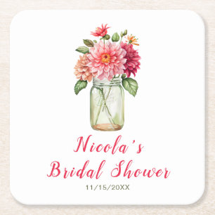Dessous-de-verre Carré En Papier Fête de mariage en bocal Mason avec dahlias roses