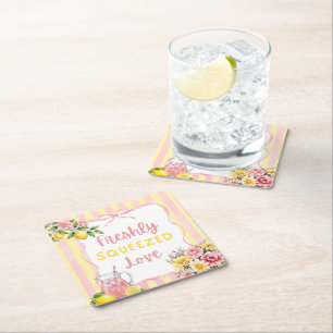 Dessous-de-verre Carré En Papier Fête de mariage Floral Frais Presse Citron Rose