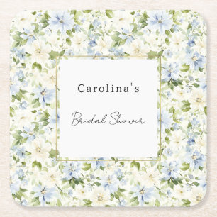 Dessous-de-verre Carré En Papier Fête de Mariage Florale Crème et Bleu