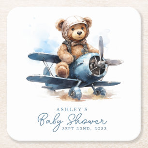 Dessous-de-verre Carré En Papier Fête de naissance garçon avion ours en peluche aqu