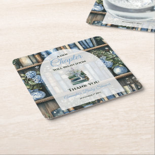 Dessous-de-verre Carré En Papier Fête de naissance garçon bleu livre de contes