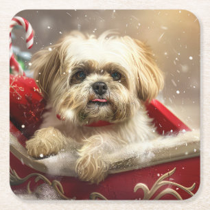 Dessous-de-verre Carré En Papier Fête de Noël de Chien Malti Tzu