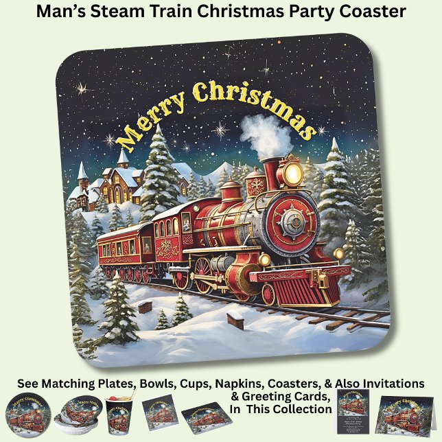 Dessous-de-verre Carré En Papier Fête de Noël de l'homme du train à vapeur (Créateur téléchargé)