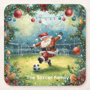 Dessous-de-verre Carré En Papier Fête de Noël du football du Père Noël