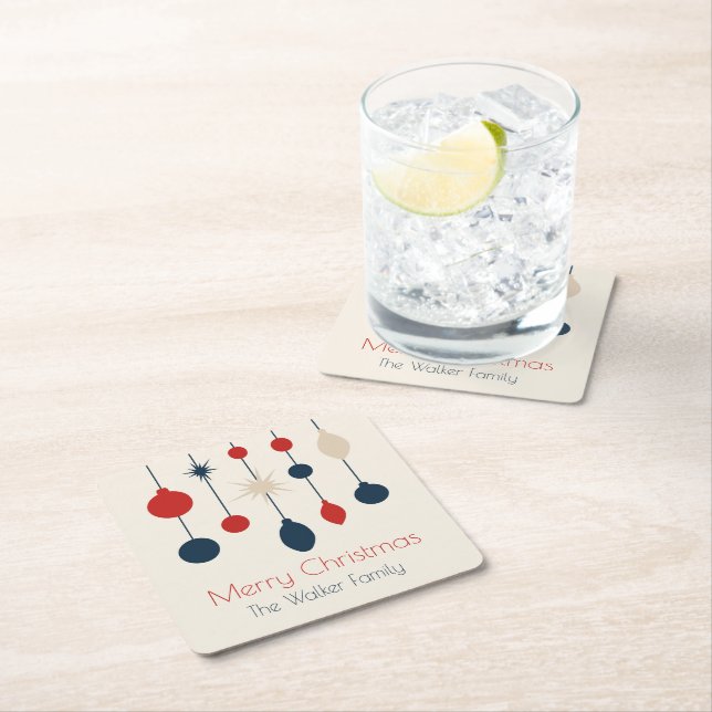 Dessous-de-verre Carré En Papier Fête de Noël Rouge Rétro (En situation)