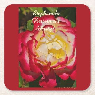 Dessous-de-verre Carré En Papier Fête de retraite Rose rouge et or Floral Macro 