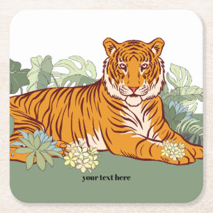 Dessous-de-verre Carré En Papier Fête des garçons de tigres, jungle animale