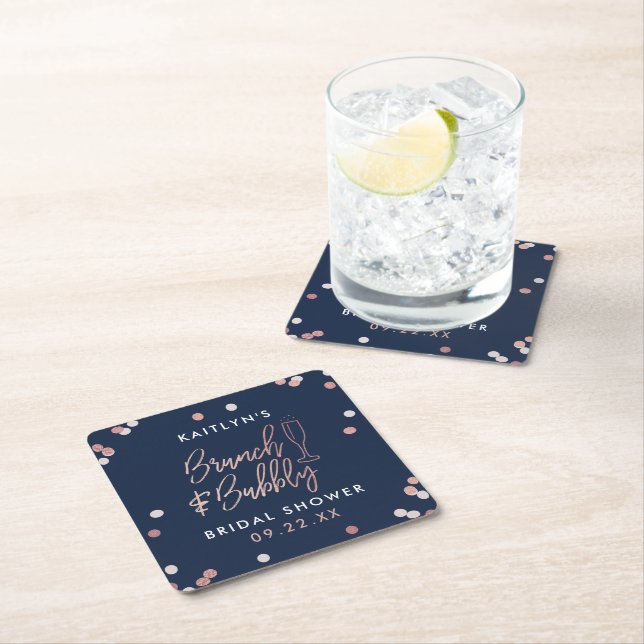 Dessous-de-verre Carré En Papier Fête des mariées Brunch & Bubbly Confetti (En situation)