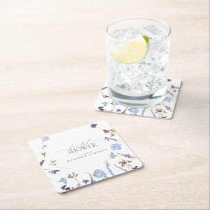 Dessous-de-verre Carré En Papier Fête des mariées d'aquarelle Fleur sauvage bleu fo