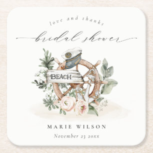 Dessous-de-verre Carré En Papier Fête des mariées florale de la roue d'Ancre marine