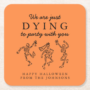 Dessous-de-verre Carré En Papier Fête d'Halloween aux squelettes dessinés à la main
