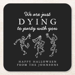 Dessous-de-verre Carré En Papier Fête d'Halloween aux squelettes dessinés à la main