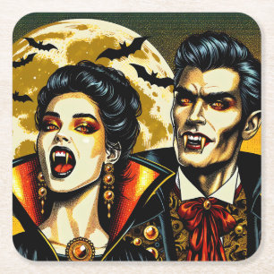 Dessous-de-verre Carré En Papier Fête d'Halloween des vampires et des chauves-souri