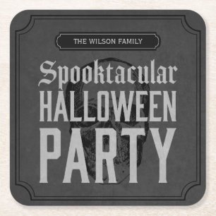 Dessous-de-verre Carré En Papier Fête d'Halloween Grise Tête de Mort Spooktacular