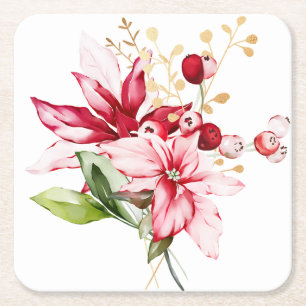 Dessous-de-verre Carré En Papier Fête d'hiver poinsettia aquarelle fleurs