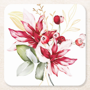 Dessous-de-verre Carré En Papier Fête d'hiver poinsettia aquarelle fleurs