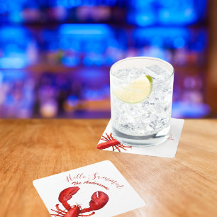 Dessous-de-verre Carré En Papier Fête du nom d'été blanc de homard rouge