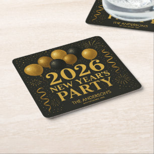 Dessous-de-verre Carré En Papier Fête du Nouvel An 2026 Black And Gold