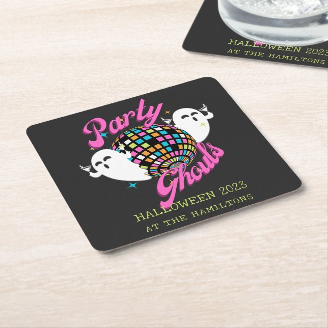 Dessous-de-verre Carré En Papier Fête Gouls Retro Halloween Ghosts (Incliné)